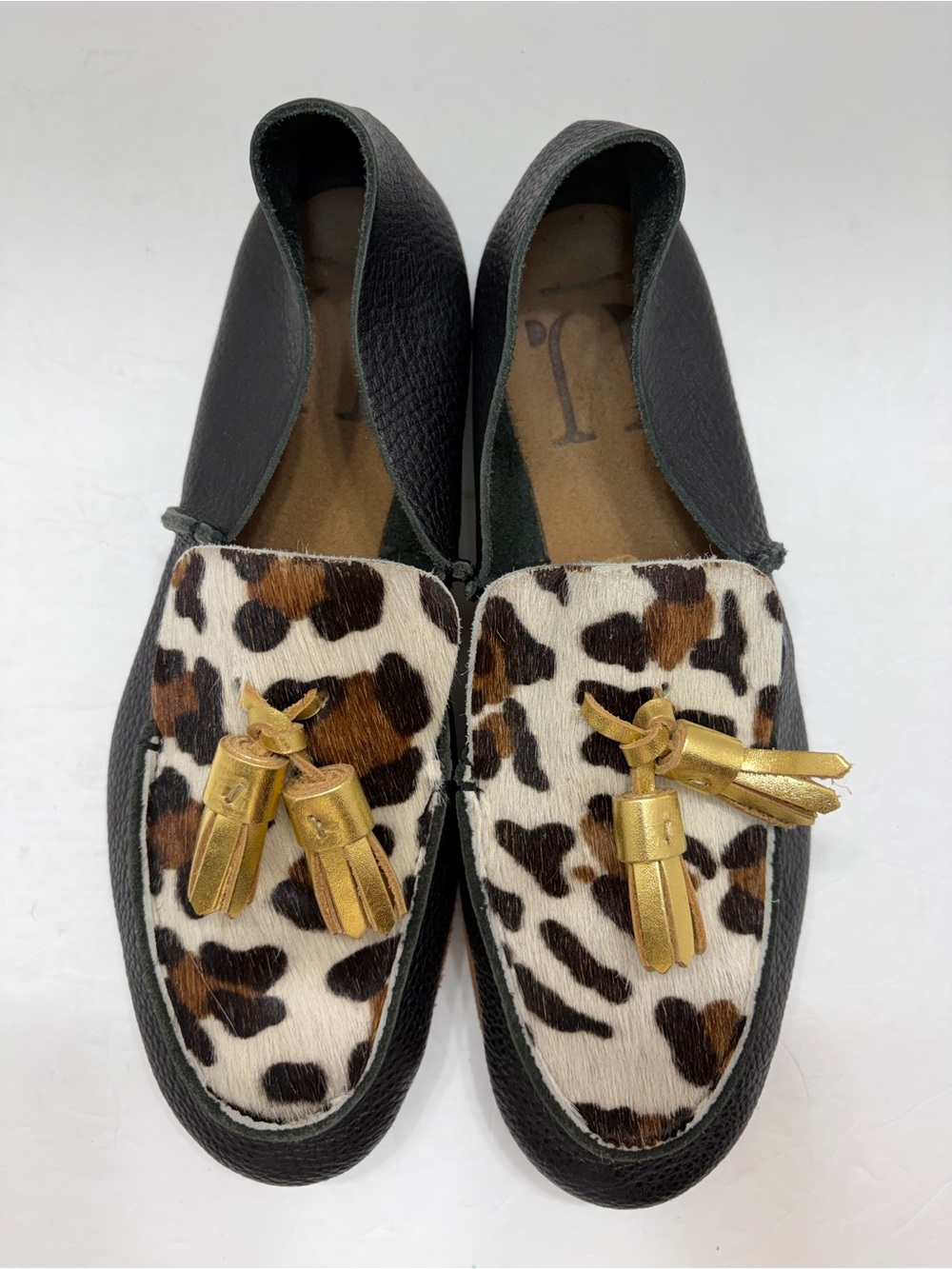 Udot Japanese Leather Leopard Calf Hair Tasseled Loafers Sz US W9/M7